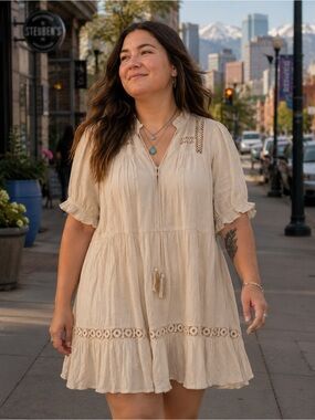 Indigo Rose Cream Tiered Boho Dress